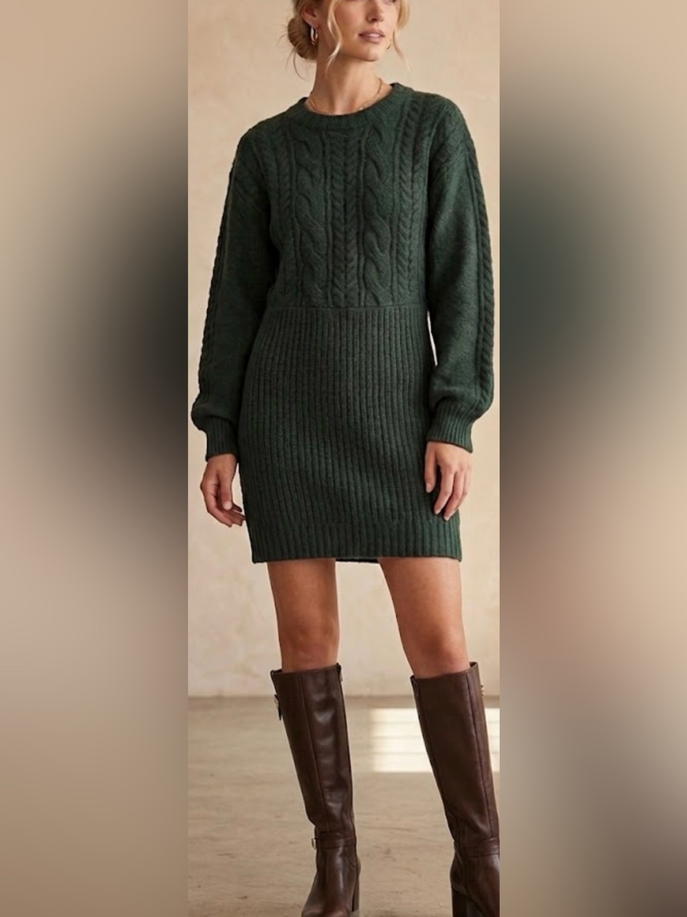 Pink Lily EverGreen Cable Knit Sweater Dress